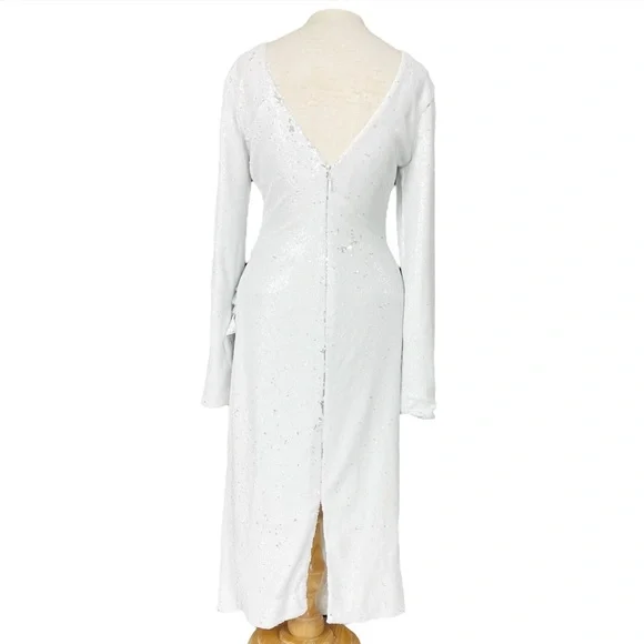 Dress The Population NWT Emilia Long Sleeve Ruched Dress in White Sequins Size M - Picture 9 of 17